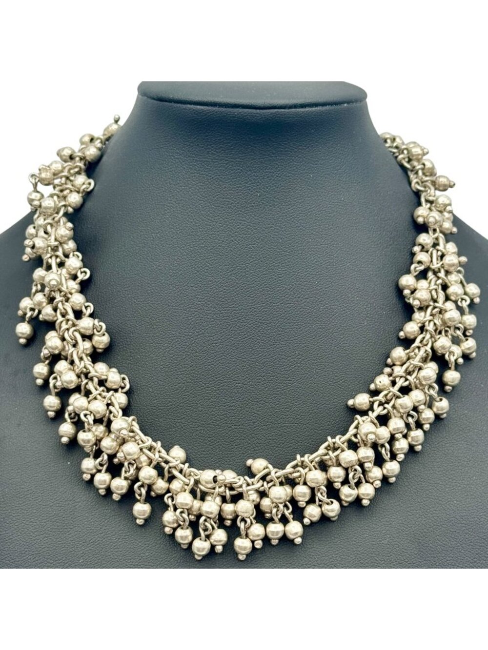 Cha-Cha Heavy Beaded Sterling Silver Collar Necklace 16.5" Handmade In Mexico 13 - Picture 1 of 7